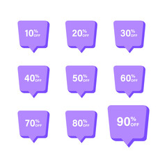 Discount from 10 to 90 procent set badge. Vector flat illustration. Special offer.