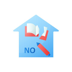 No homework flat icon. Exercise only on lesson. Home education concept. Distant remote teaching and homeschooling. Isolated color vector illustration