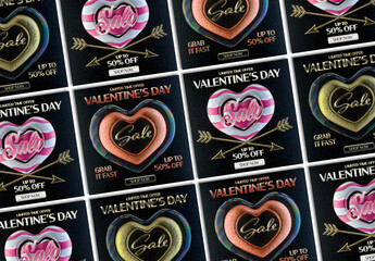 Valentine’S Day Discount Banners Design Layout with 3D Heart Shape Background 