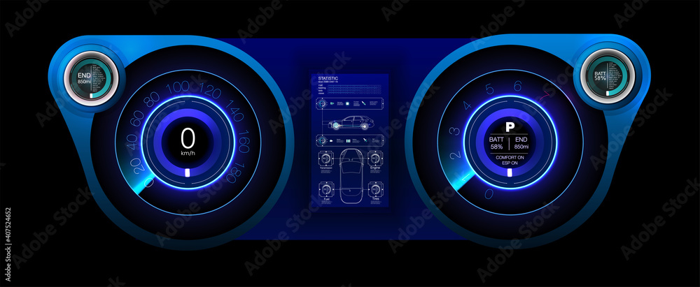 Poster autonomous smart car interior. futuristic user interface. hud ui. abstract virtual graphic touch use