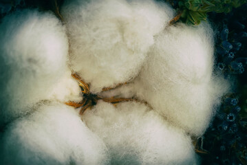 Cotton flower plant on dark background close-up