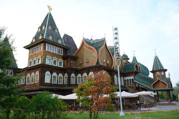 MOSCOW, RUSSIA - September 3, 2020: Tsar Aleksey Mikhailovich wooden palace on the territory of Architectural and natural Landscape museum Kolomenskoye