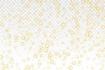 Golden air bubbles, oxygen, champagne crystal clear, isolated on a transparent background of modern design. Vector illustration of eps 10.
