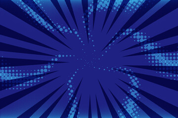 Pop art comic background lightning blast halftone dots. Cartoon Vector Illustration on geometric blue background