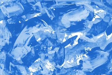 Modern contemporary acrylic background. Blue texture made with a palette knife. Abstract painting on paper. Mess on the canvas.