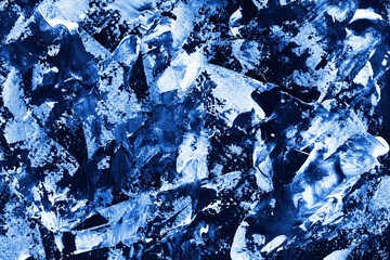 Modern contemporary acrylic background. Blue texture made with a palette knife. Abstract painting on paper. Mess on the canvas.