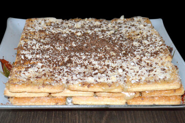 square cake in a dish