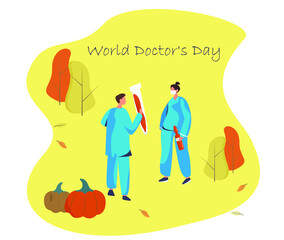 World Doctor's Day.1st July Happy Doctor's Day.Thank You Doctors and Nurses for Hard Work.Greeting Card with Stethoscope.National Doctor's Day.Flat Vector Illustration