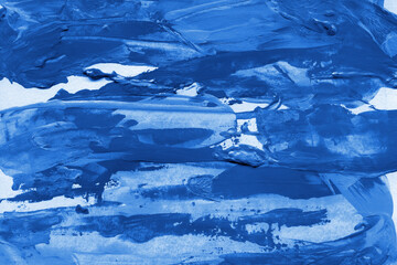 Modern contemporary acrylic background. Blue texture made with a palette knife. Abstract painting on paper. Mess on the canvas.