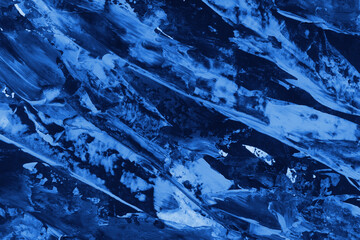 Modern contemporary acrylic background. Blue texture made with a palette knife. Abstract painting on paper. Mess on the canvas.