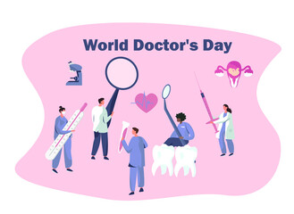 World Doctor's Day.1st July Happy Doctor's Day.Thank You Doctors and Nurses for Hard Work.Greeting Card with Stethoscope.National Doctor's Day.Flat Vector Illustration