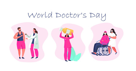 World Doctor's Day.1st July Happy Doctor's Day.Thank You Doctors and Nurses for Hard Work.Greeting Card with Stethoscope.National Doctor's Day.Flat Vector Illustration