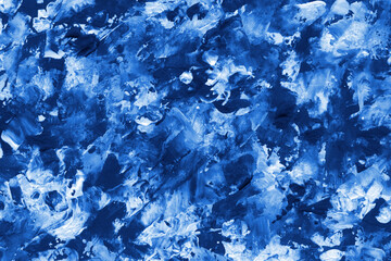 Modern contemporary acrylic background. Blue texture made with a palette knife. Abstract painting on paper. Mess on the canvas.