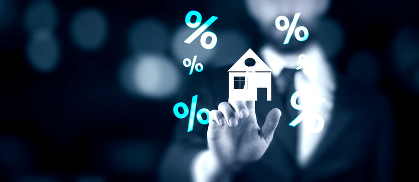 man touch a house and a percent sign