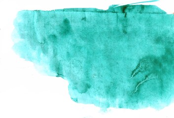 Abstract watercolor background hand-drawn. Turquoise, blue, isolated on white background.