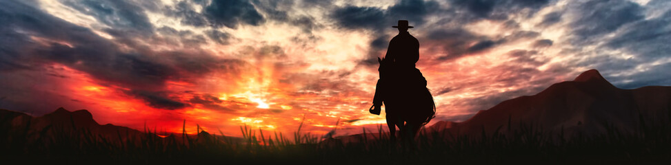 cowboy on horseback in the lonely valley © ginettigino