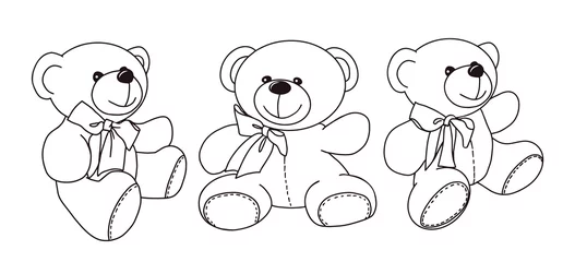 Fotobehang Vector hand-drawn illustration of a cute teddy bear in different poses. © Elena