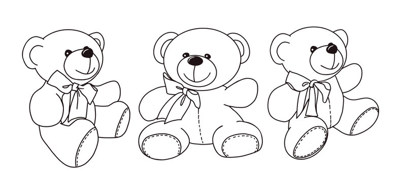 Naklejka Vector hand-drawn illustration of a cute teddy bear in different poses.