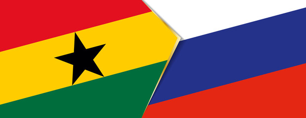 Ghana and Russia flags, two vector flags.