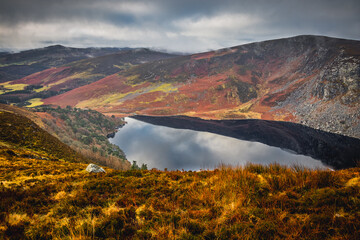 Lough Tay also known as Guinness Lake autumn colors. Ireland, Europe