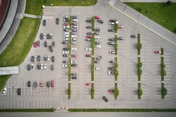 Car parking lot view from above. Aerial view