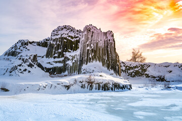 Rock organ pipes in winter time