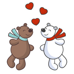 Love bears: brown and polar. Vector illustration