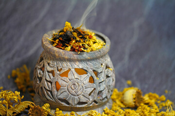 spiritual smoking  with herbs and tree resins