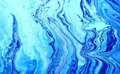 Abstract marble blue background. Turquoise stone effect. Acrylic paint flows freely and creates an...