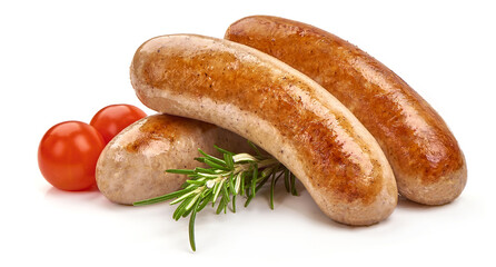 Grilled Sausages, close-up, isolated on white background