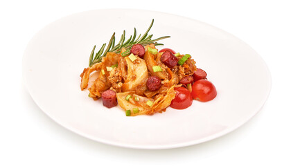 Bigos with sausage, traditional Polish dish, isolated on white background