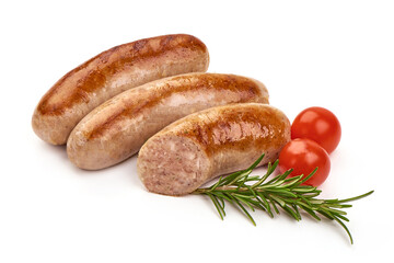 Grilled Munich Sausages, close-up, isolated on white background