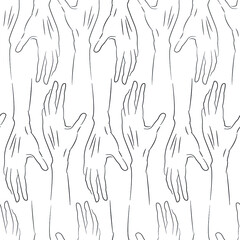 Seamless pattern with hands. The outline style. Isolated on a white background. Pattern for textiles, bags, office supplies. Print on clothes. Vector illustration eps10.