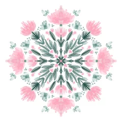 Rolgordijnen Pink floral mandala illustration © IlzeLuceroPhoto