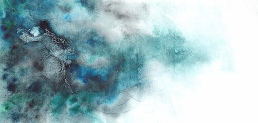 Obraz premium Birch black watercolor stains, splashes on a white background. Hand-drawn backgrounds. The basis for postcards, wallpapers, cards, elements for design.