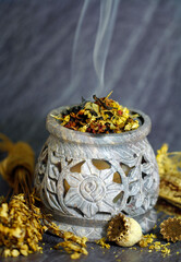 spiritual smoking  with herbs and tree resins