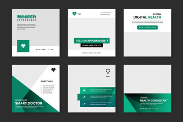 Medical social media post templates with teal background colour, modern instagram and facebook layouts for clinic or doctors - 407533454