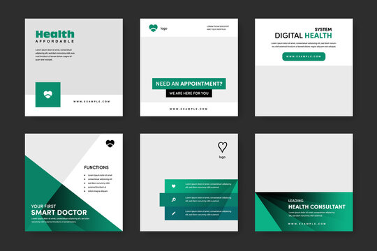 Medical Social Media Post Templates With Teal Background Colour, Modern Instagram And Facebook Layouts For Clinic Or Doctors