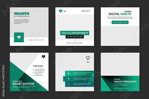 Medical Social Media Post Templates With Teal Background Colour Modern Instagram And Facebook Layouts For Clinic Or Doctors Wall Mural Phillipes