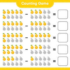 Counting game, count the number of Quince and write the result. Educational children game, printable worksheet, vector illustration