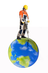 The industry destroy the planet earth globe concept