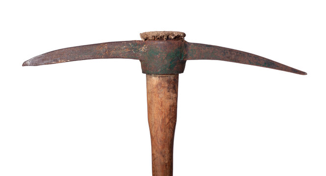 Close up of an old pickaxe head isolated on white background