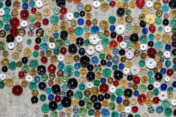 texture of colored glass pieces on the wall