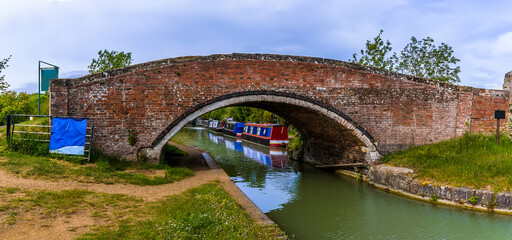 A view of a bridge over the canal basin on the Oxford Canal at the village of Napton, Warwickshire...
