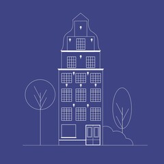 Naklejka premium Vector illustration of european house in line art style