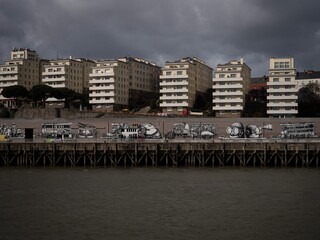 Panorama view of residential block buildings Loire river esplanade quai Nantes Loire-Atlantique...
