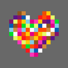 pixel multicolored heart on a dark background. Vector heart. Valentine's Day