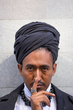 Portrait Of A Black Man In A Turban On The Street