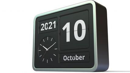 October 10 date on the flip clock calendar, 3d animation