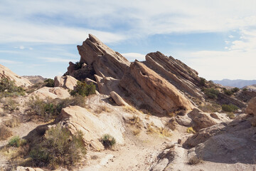 Fototapeta na wymiar This image shows rock formations at Vasquez Rocks Natural Area Park in Southern California. 